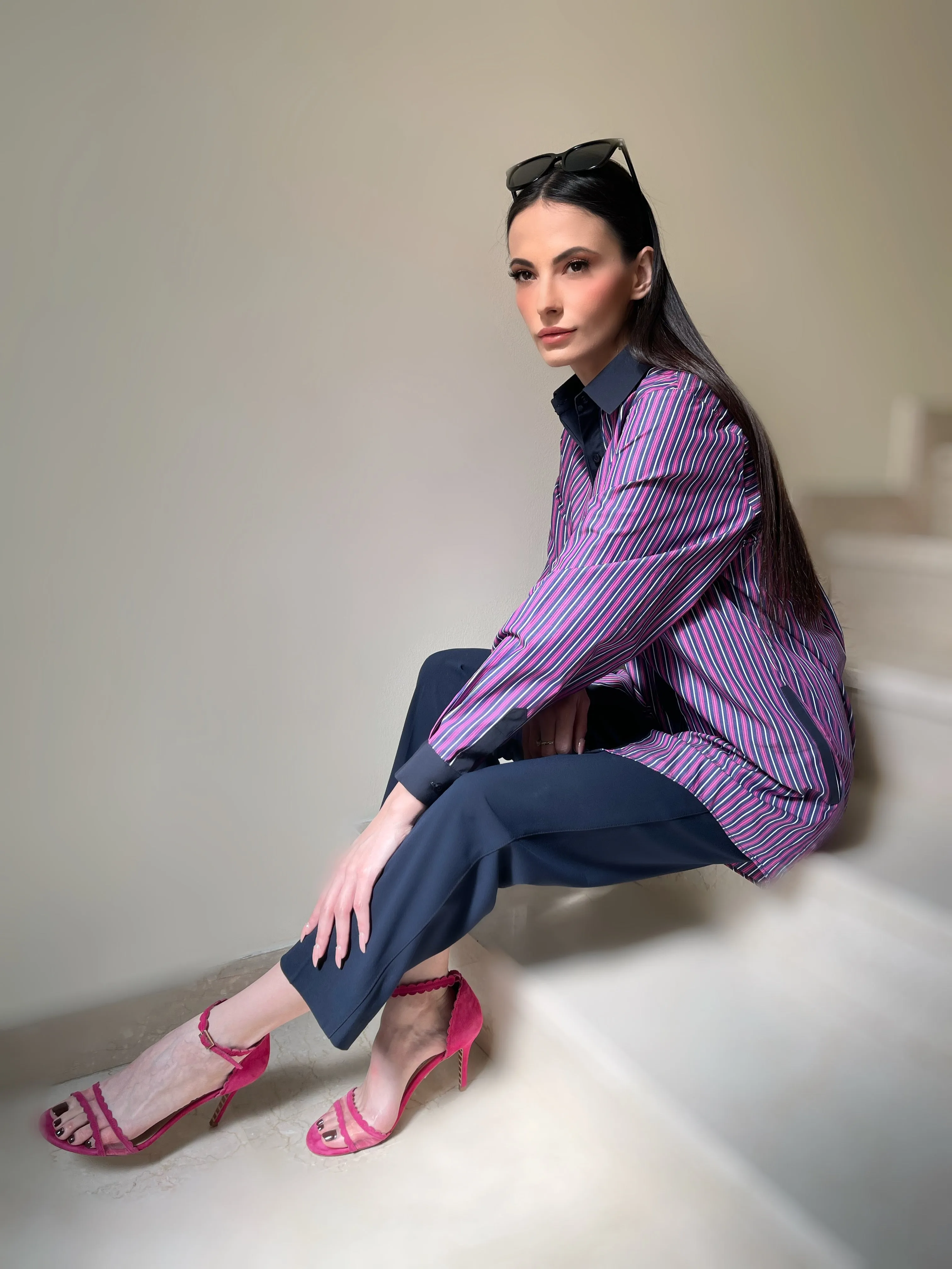 Navy and Pink Pinstripe Tunic