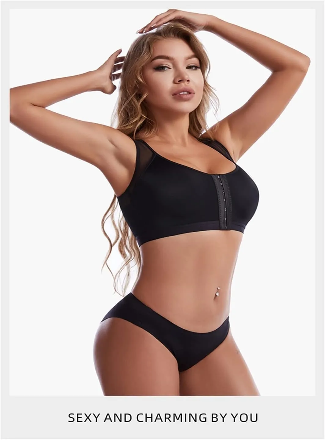 NEW Front Closure Posture Corrector Lift Up Bra Women Push Up Cross Back Underwear Shockproof Sports Support Fitness Vest Bras, Black, Sz 3XL, Fits like XL-1X