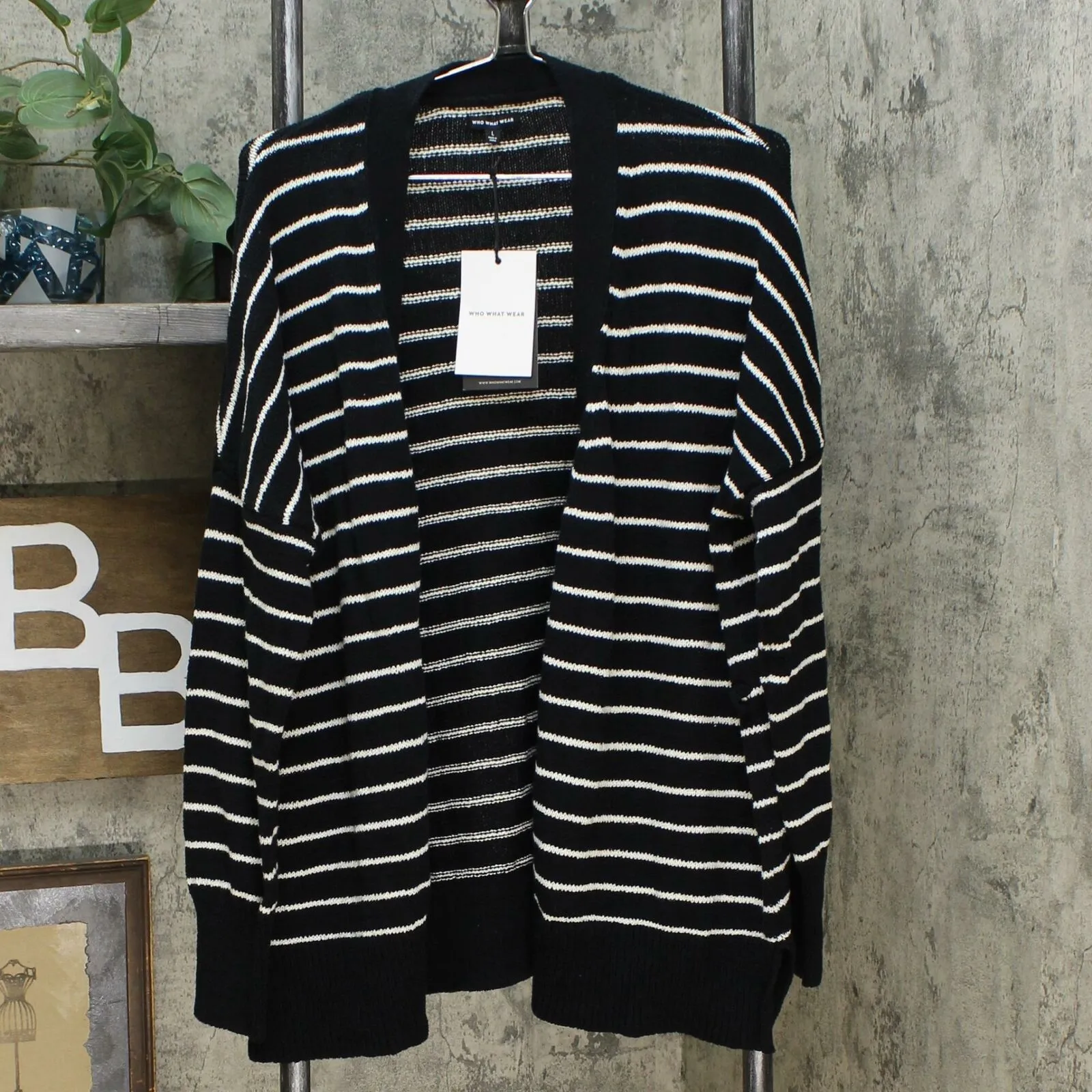 New Who What Wear Women's Striped Long Sleeve Wrap Cardigan. WS-299-Nobelt Large