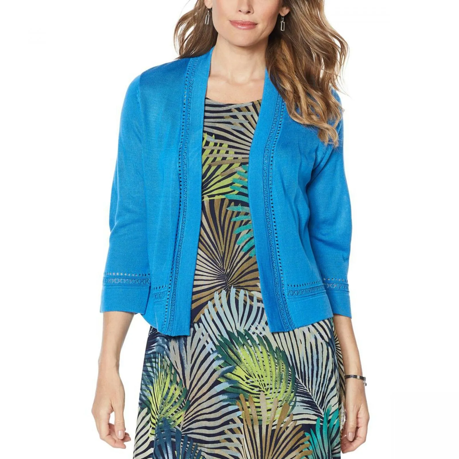 Nina Leonard Women's Pointelle Trim Knit Bolero Cardigan
