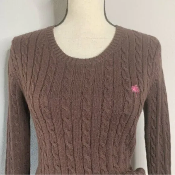 NWOT Lilly Pulitzer Brown Cable Crew Neck Cotton Sweater