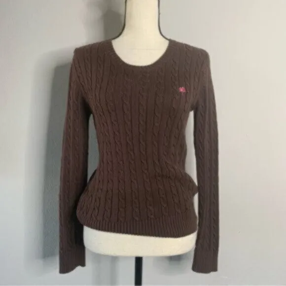 NWOT Lilly Pulitzer Brown Cable Crew Neck Cotton Sweater