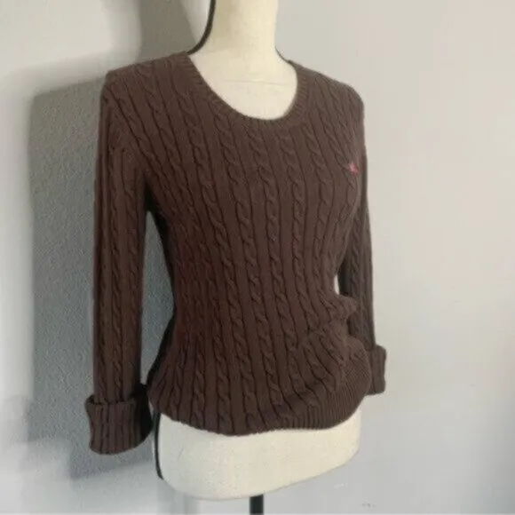 NWOT Lilly Pulitzer Brown Cable Crew Neck Cotton Sweater
