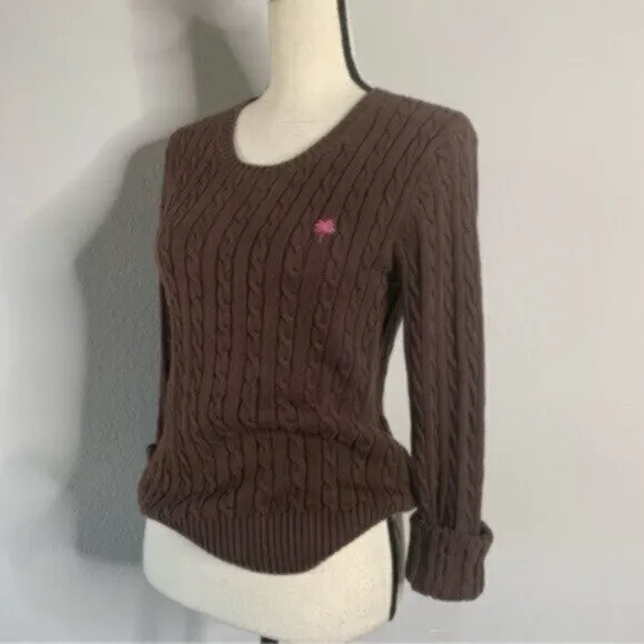 NWOT Lilly Pulitzer Brown Cable Crew Neck Cotton Sweater
