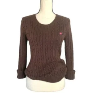 NWOT Lilly Pulitzer Brown Cable Crew Neck Cotton Sweater