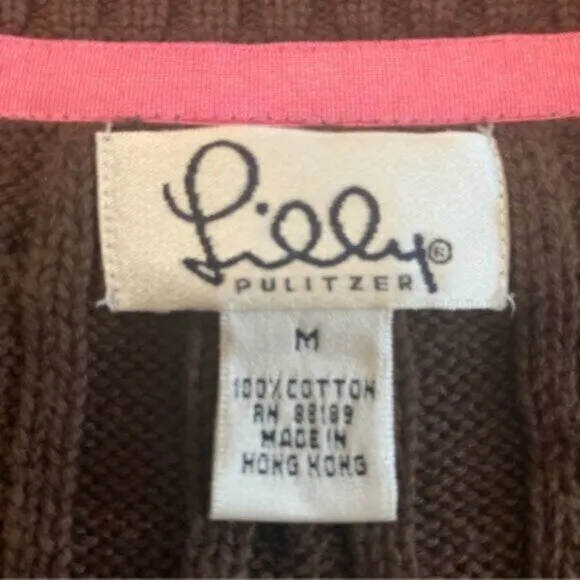 NWOT Lilly Pulitzer Brown Cable Crew Neck Cotton Sweater