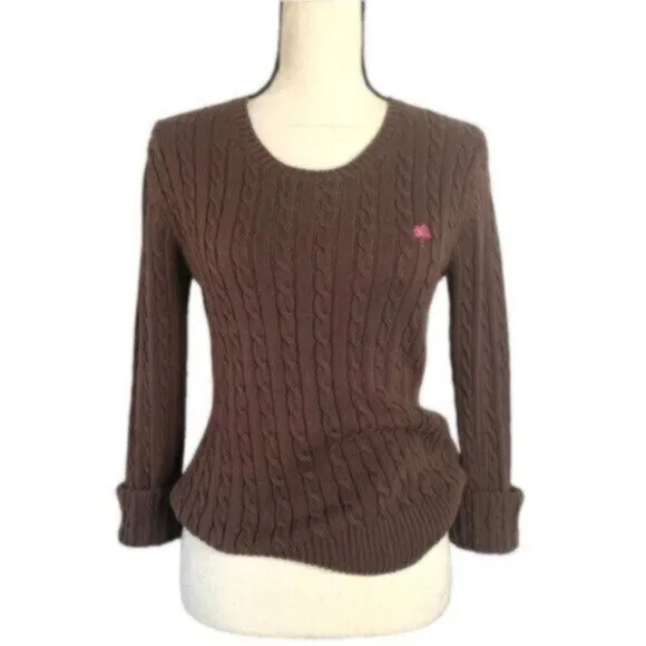 NWOT Lilly Pulitzer Brown Cable Crew Neck Cotton Sweater