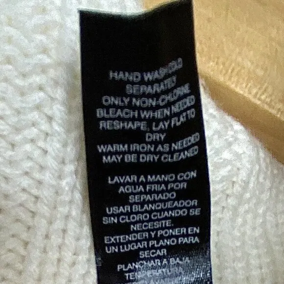 NWT Chico's Black Label Ivory Poncho Sweater Buckle Neck L/XL Cashmere Blend