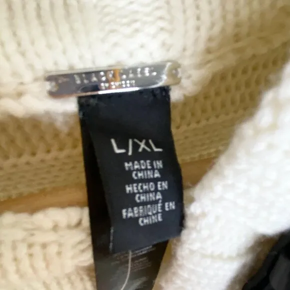 NWT Chico's Black Label Ivory Poncho Sweater Buckle Neck L/XL Cashmere Blend