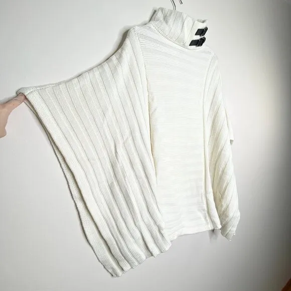 NWT Chico's Black Label Ivory Poncho Sweater Buckle Neck L/XL Cashmere Blend