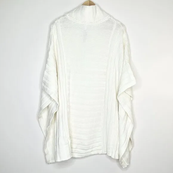 NWT Chico's Black Label Ivory Poncho Sweater Buckle Neck L/XL Cashmere Blend