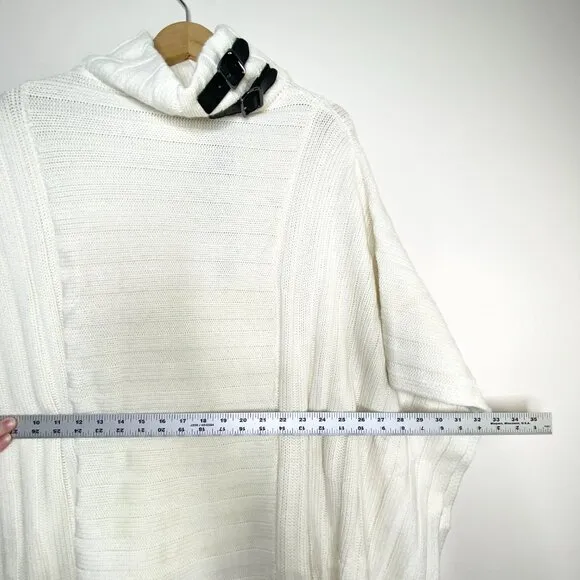 NWT Chico's Black Label Ivory Poncho Sweater Buckle Neck L/XL Cashmere Blend