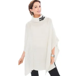 NWT Chico's Black Label Ivory Poncho Sweater Buckle Neck L/XL Cashmere Blend