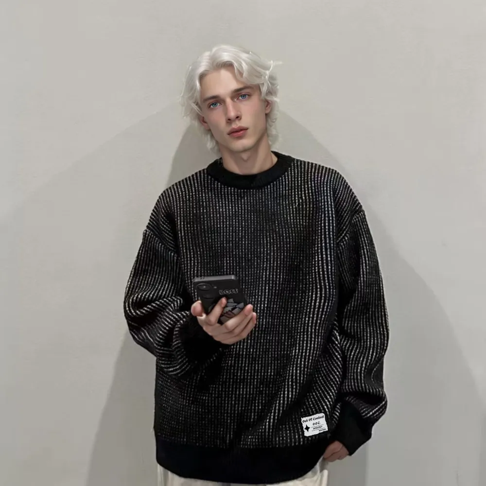 OOC' Vintage Loose Crewneck Pinstripe Knit Sweater