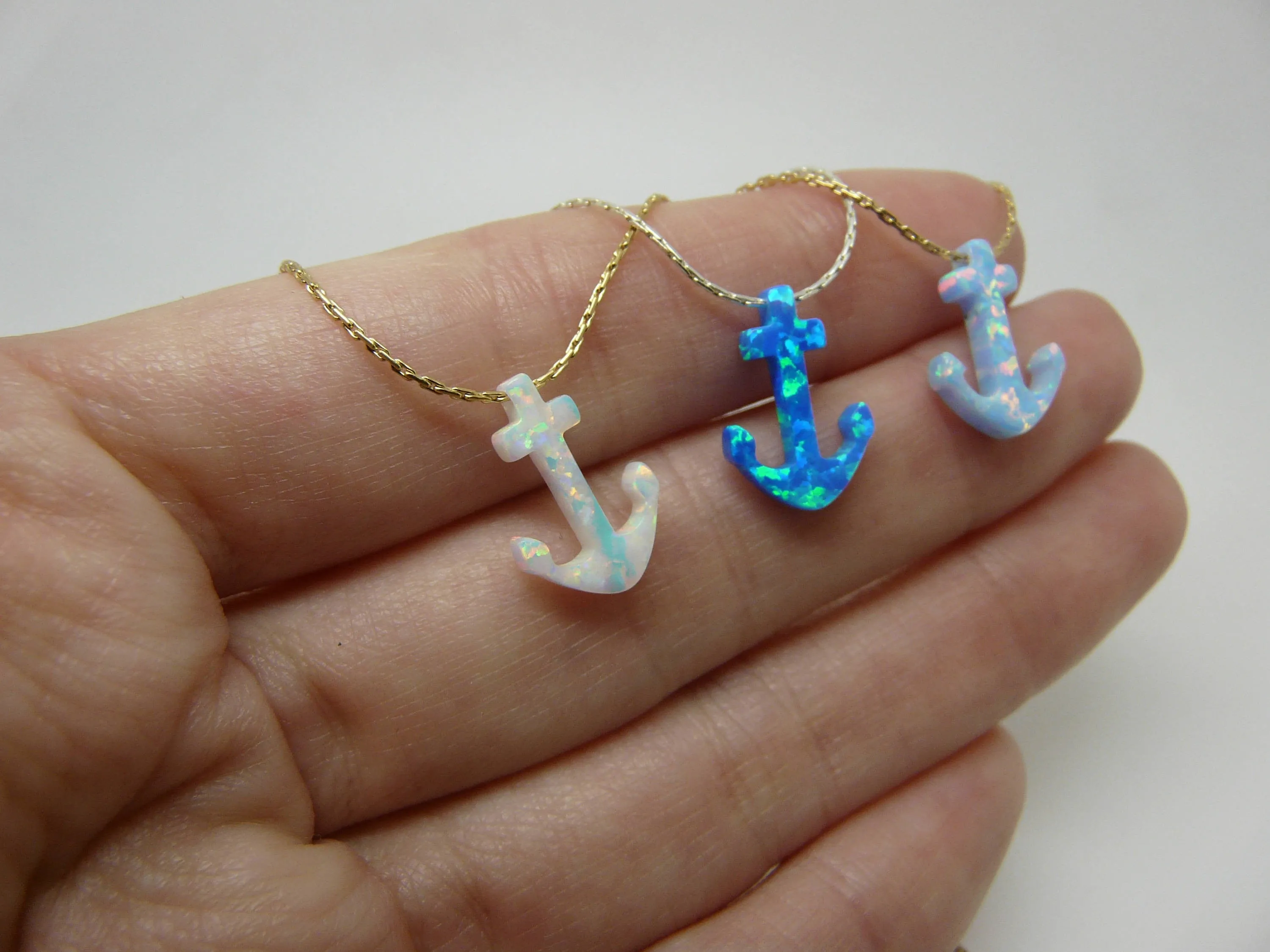 Opal Anchor Pendant Necklace – Nautical Jewelry