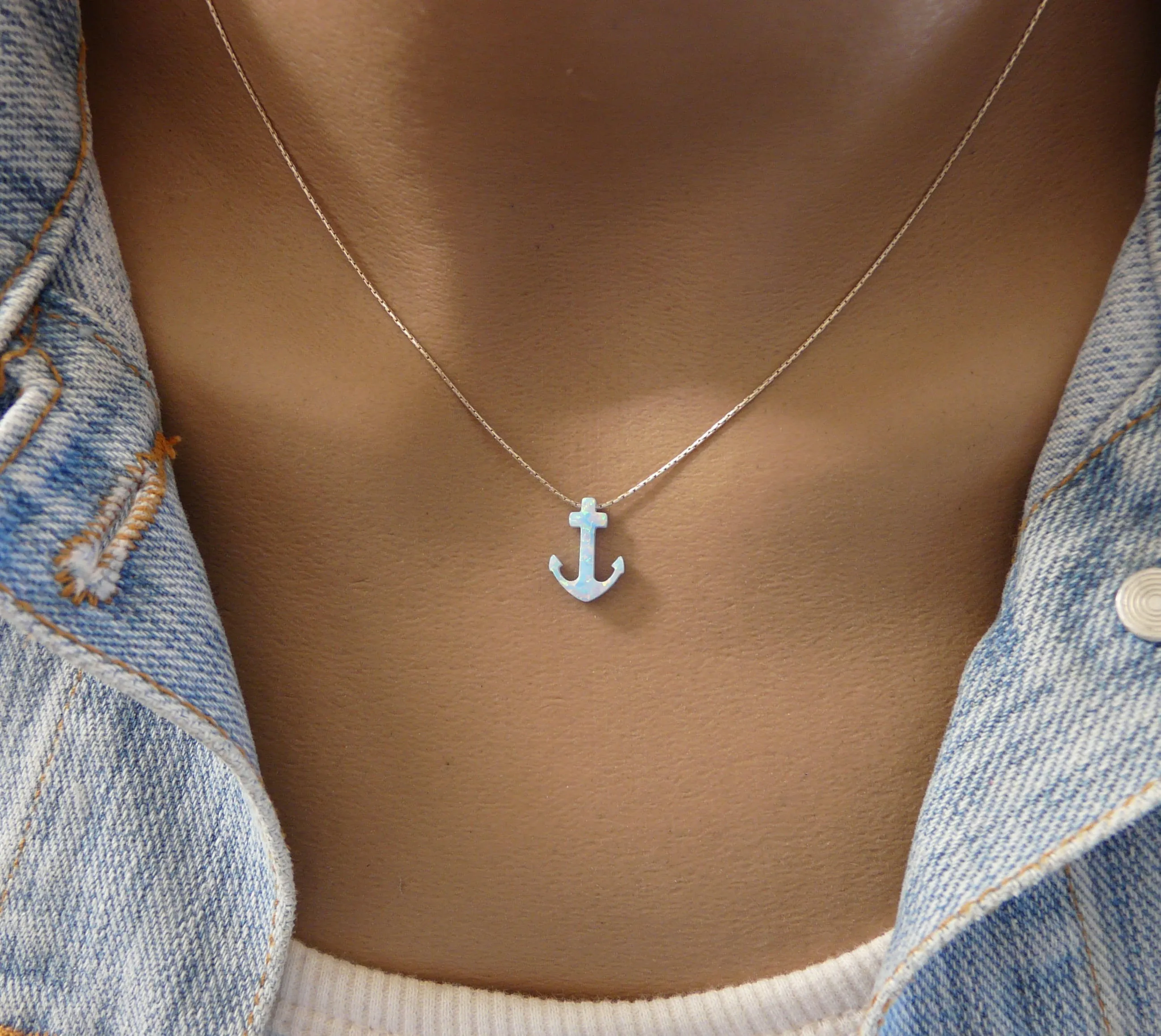Opal Anchor Pendant Necklace – Nautical Jewelry