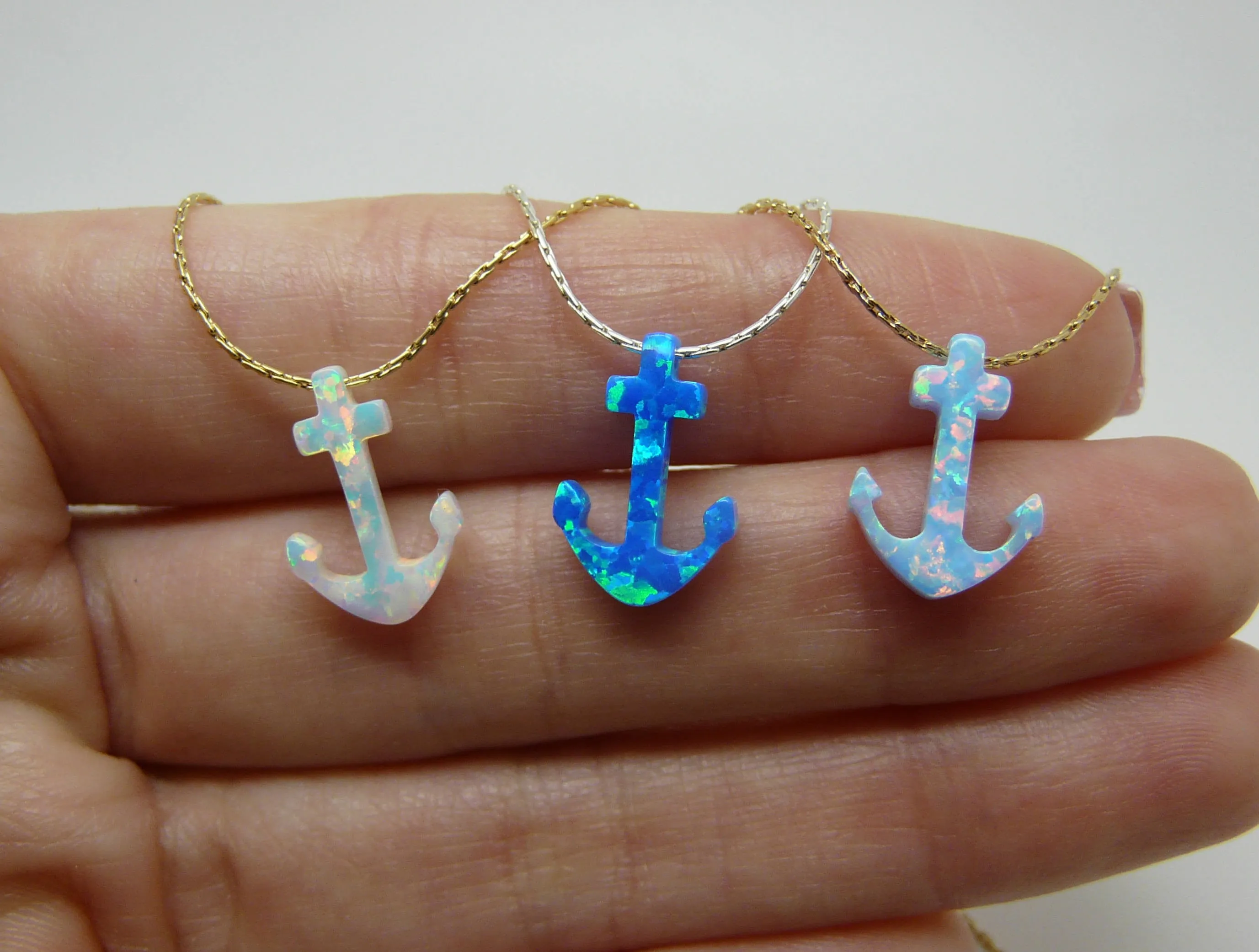 Opal Anchor Pendant Necklace – Nautical Jewelry