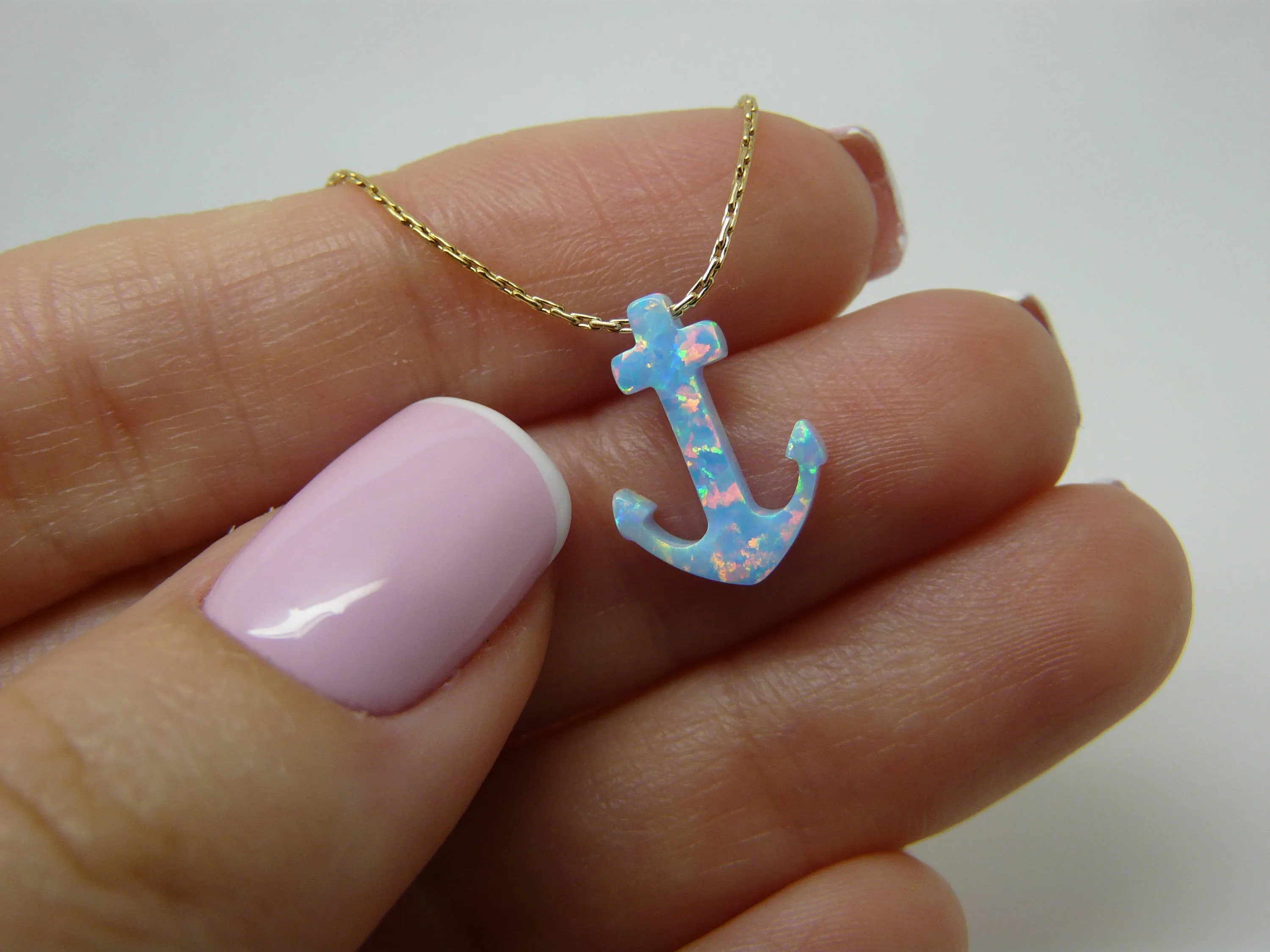 Opal Anchor Pendant Necklace – Nautical Jewelry