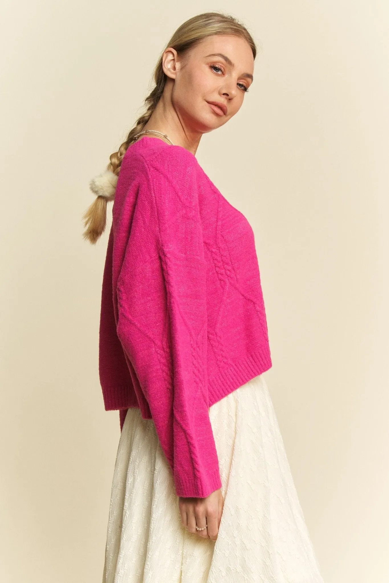 Pink Cable Texture Sweater