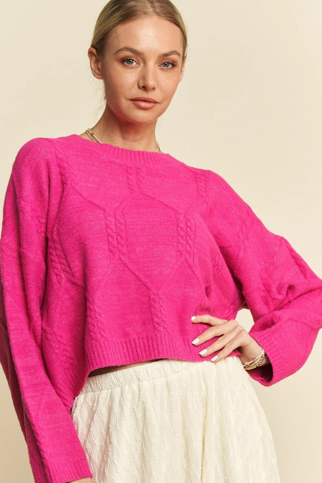 Pink Cable Texture Sweater