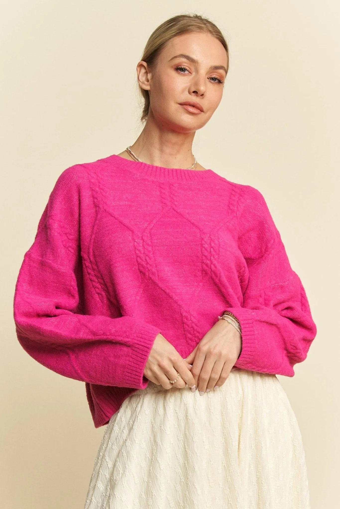 Pink Cable Texture Sweater