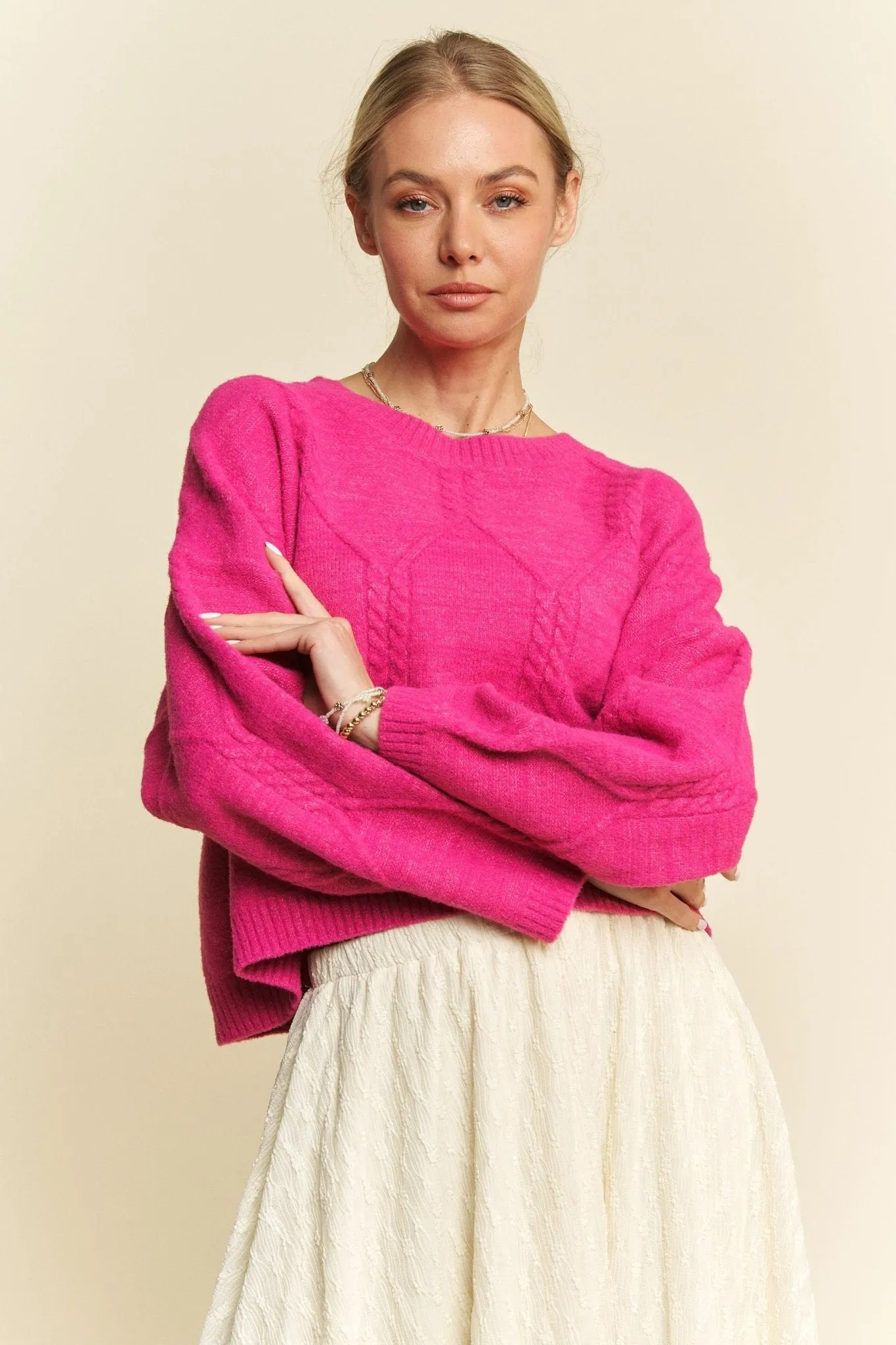 Pink Cable Texture Sweater