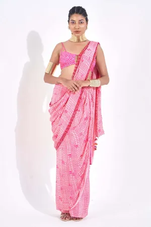 Pink Draped Ready To Wear Saree