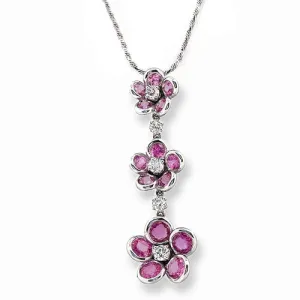 Pink Sapphire & Diamond Floral Style Pendant Necklace In 14k White Gold