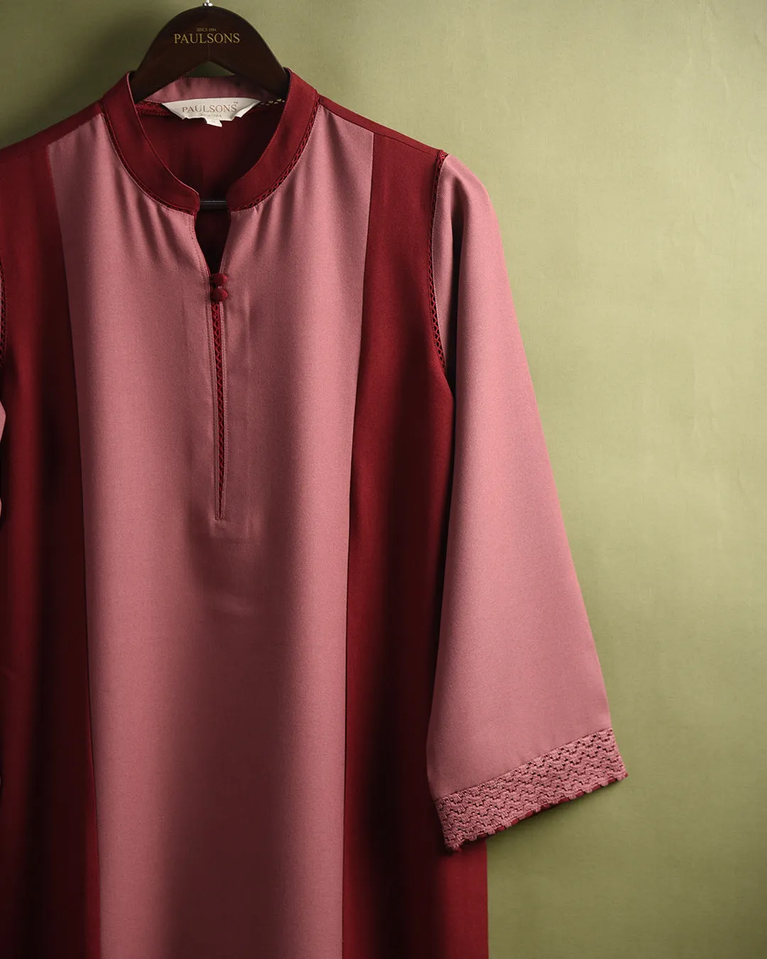 Pink With Maroon Winter Wear Wool Spun Blend Ready To Wear Kurta With Pant