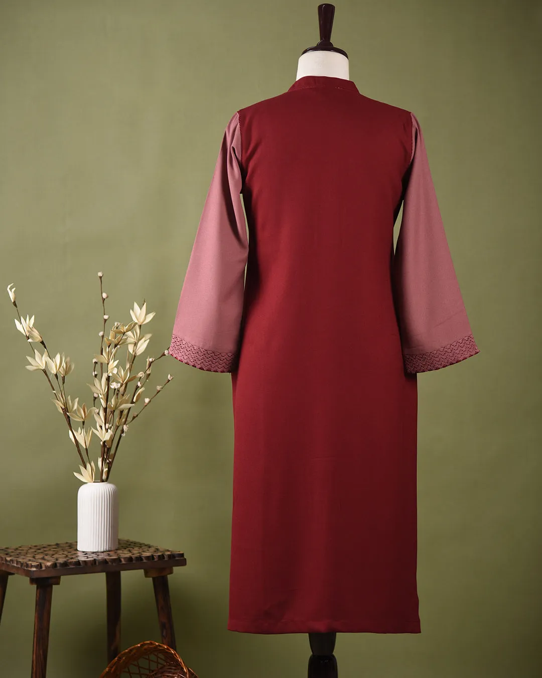 Pink With Maroon Winter Wear Wool Spun Blend Ready To Wear Kurta With Pant