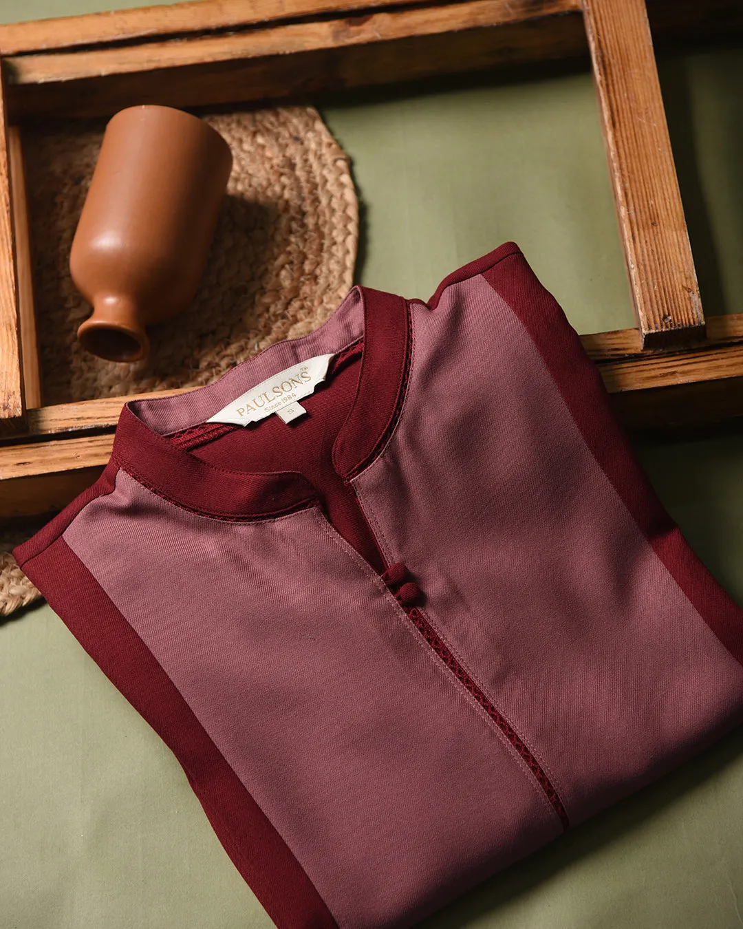 Pink With Maroon Winter Wear Wool Spun Blend Ready To Wear Kurta With Pant