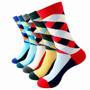 Plain Five Color Mens Colorful Crew Socks - Premium Cotton Fun socks with Soft Elastic - 5 Pack