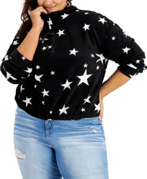 Planet Gold Plus Size Geo 1/2 Zip Fleece Pullover Top