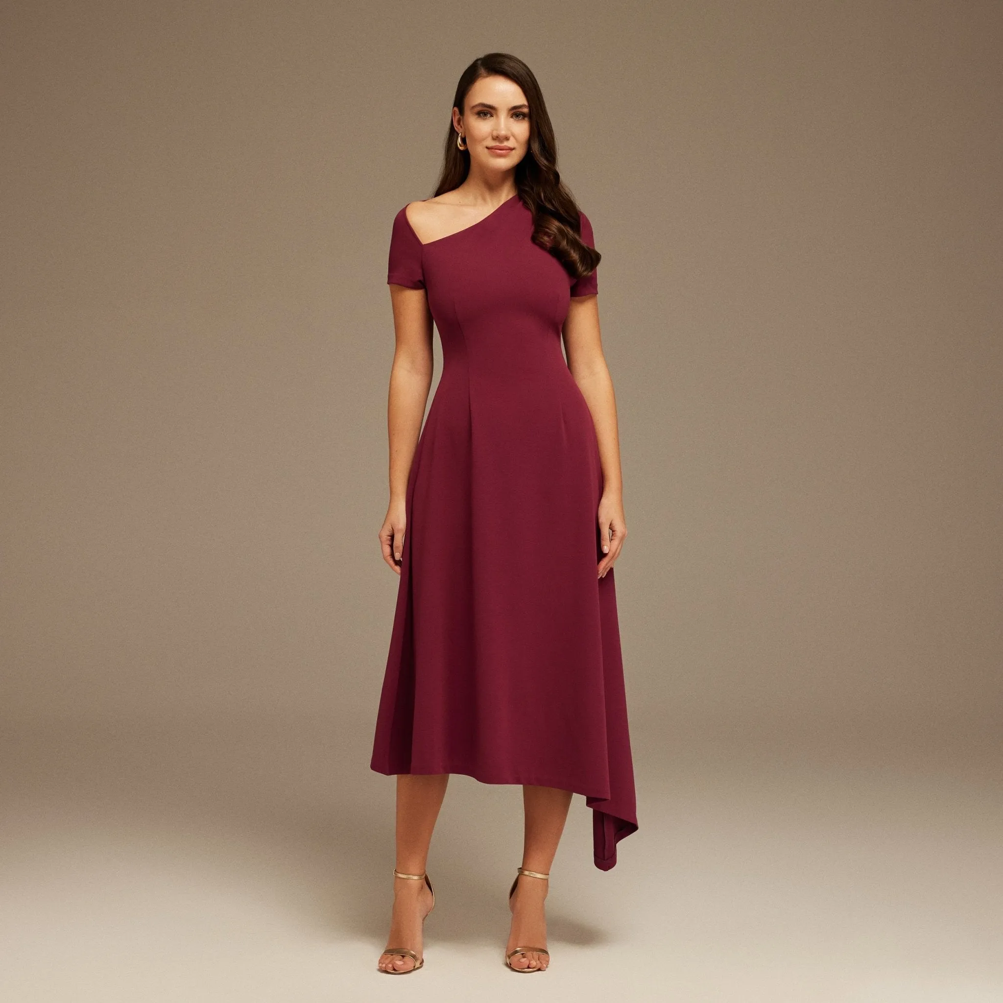 Plum one-shoulder asymmetric Midi Dress