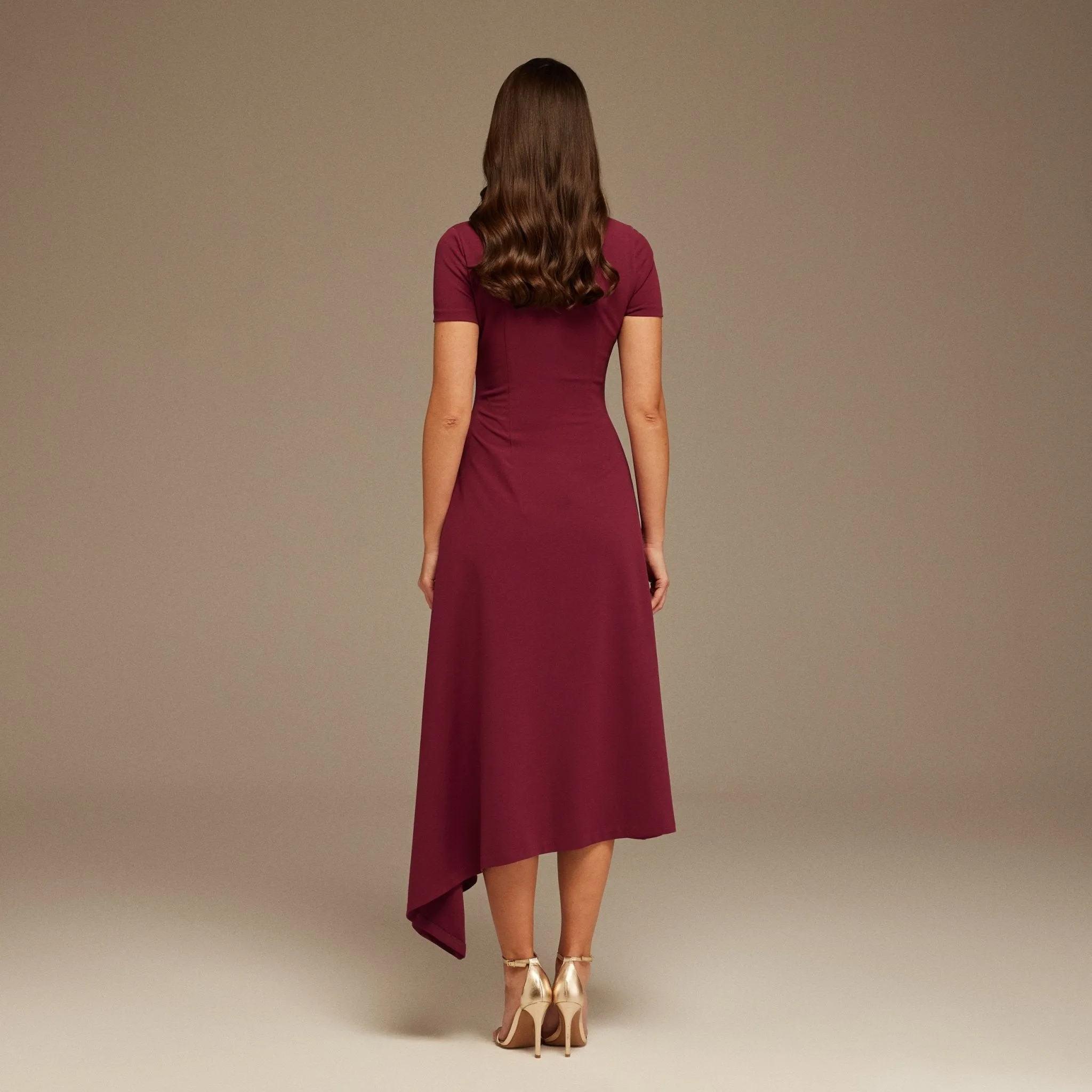 Plum one-shoulder asymmetric Midi Dress