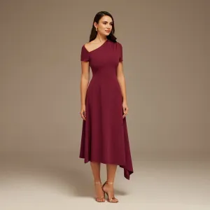 Plum one-shoulder asymmetric Midi Dress