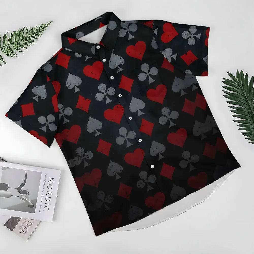 Poker Pattern Chest Pocket Casual Short Sleeve Shirt 2402000284