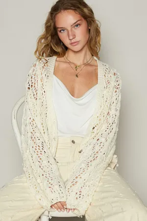 POL Cable-Knit Openwork V-Neck Button Up Cardigan