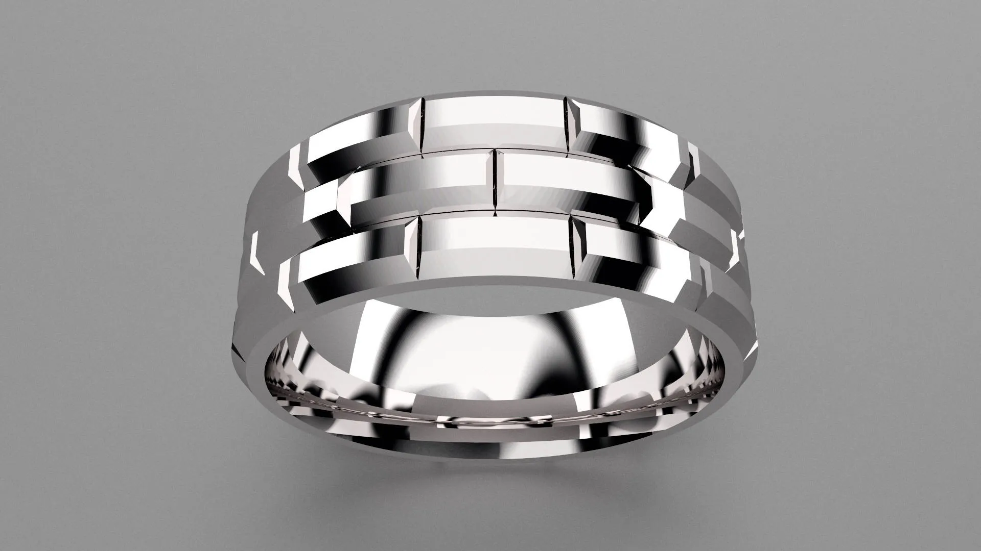 Polished Sterling Silver 8mm Brick Pattern Wedding Band