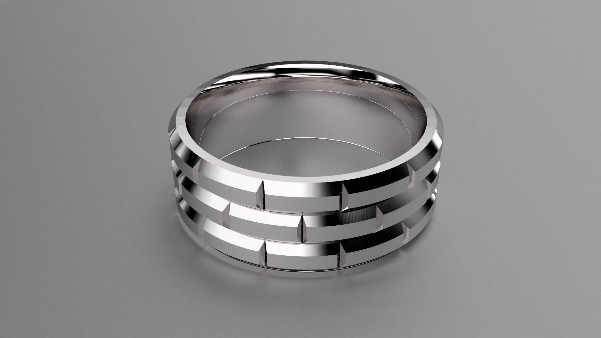 Polished Sterling Silver 8mm Brick Pattern Wedding Band