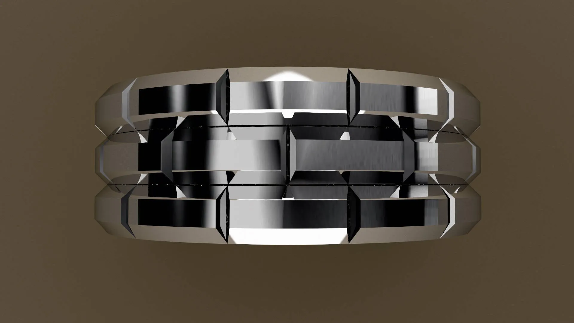 Polished White Gold 8mm Brick Pattern Wedding Band