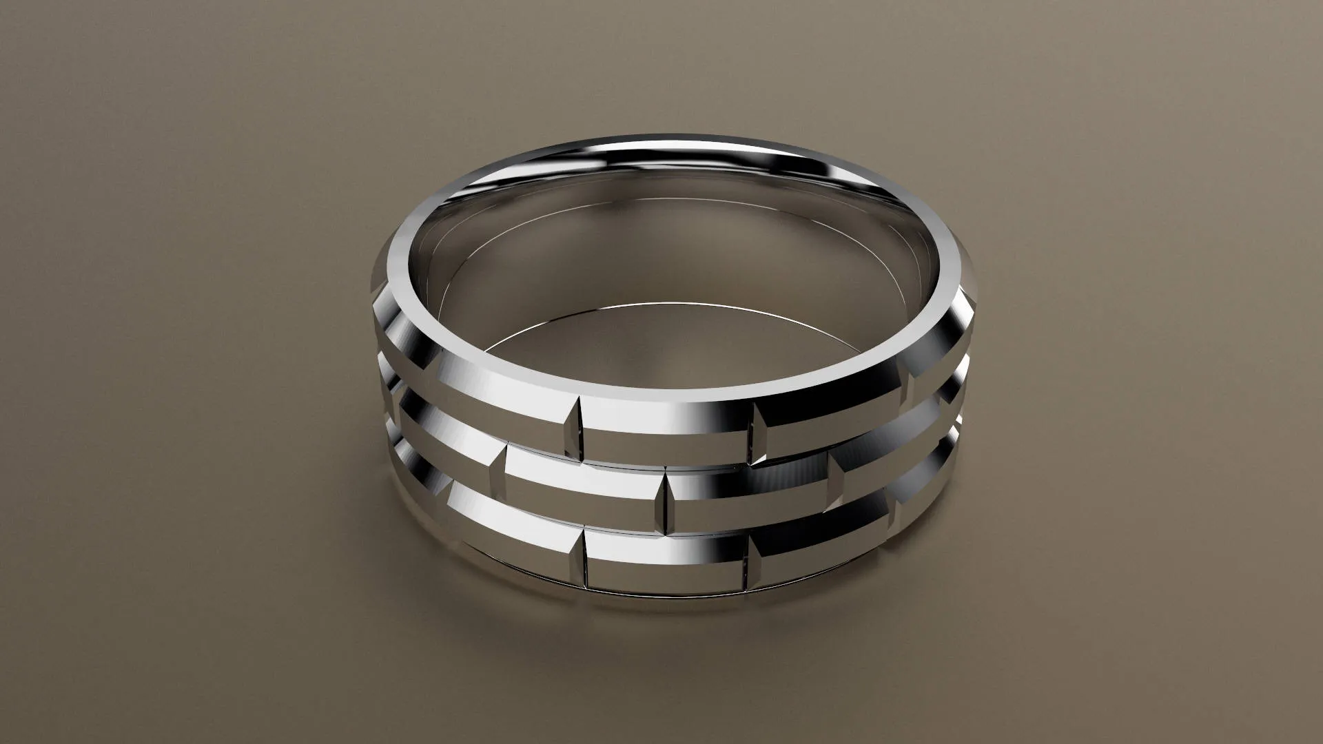 Polished White Gold 8mm Brick Pattern Wedding Band