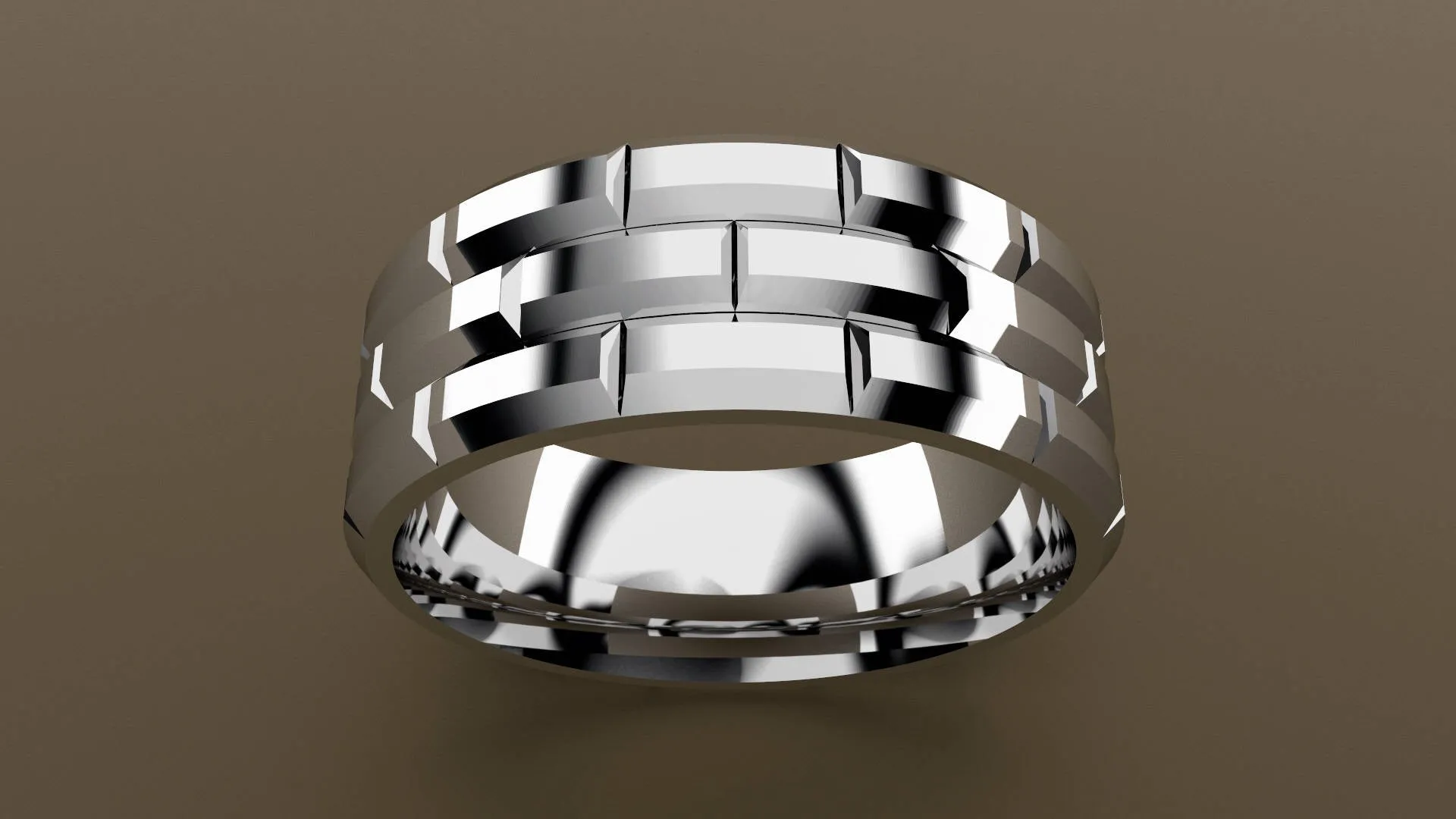Polished White Gold 8mm Brick Pattern Wedding Band