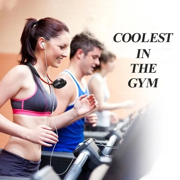 Portable Mini Fan Double Wind Heads Neckband Fan with USB Rechargeable for Traveling Outdoor Sports
