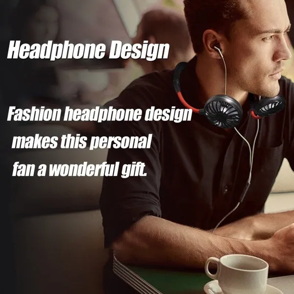 Portable Mini Fan Double Wind Heads Neckband Fan with USB Rechargeable for Traveling Outdoor Sports