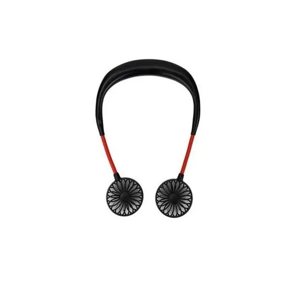 Portable Mini Fan Double Wind Heads Neckband Fan with USB Rechargeable for Traveling Outdoor Sports