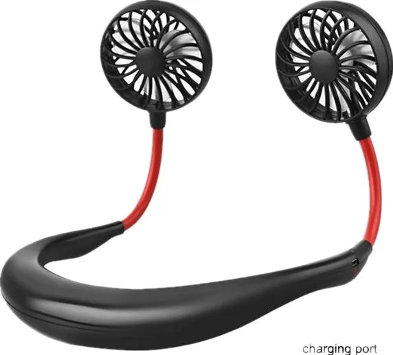 Portable Mini Fan Double Wind Heads Neckband Fan with USB Rechargeable for Traveling Outdoor Sports