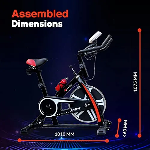 PowerMax Fitness BS-130 Steel Exercise Spin Bike With 6 Kg Flywheel, LCD Display & Bottle Holder, Black