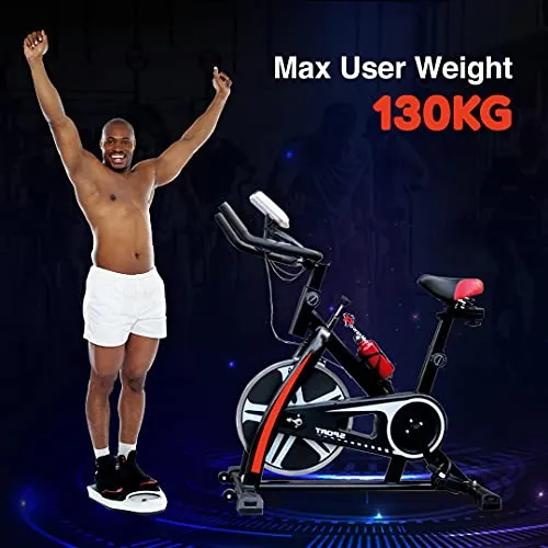 PowerMax Fitness BS-130 Steel Exercise Spin Bike With 6 Kg Flywheel, LCD Display & Bottle Holder, Black