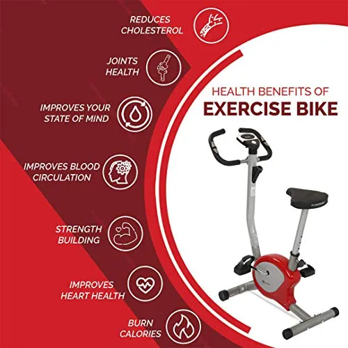 PowerMax Fitness BU-200 Exercise Bike - Red & Silver